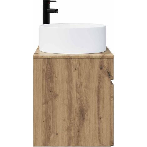 Meuble Lavabo Mural en Chêne Massif Artisanal 49x44,5x65,5 cm - Salle de Bain Moderne avec Rangements (1/5)