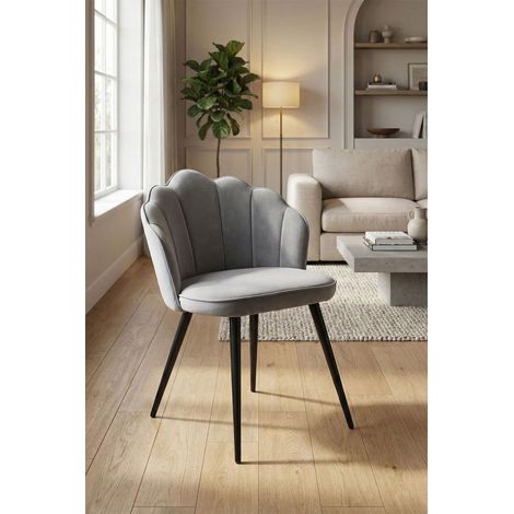 Sillas Comedor - Silla Blume Terciopelo Patas Negras - Gris claro (1/2)
