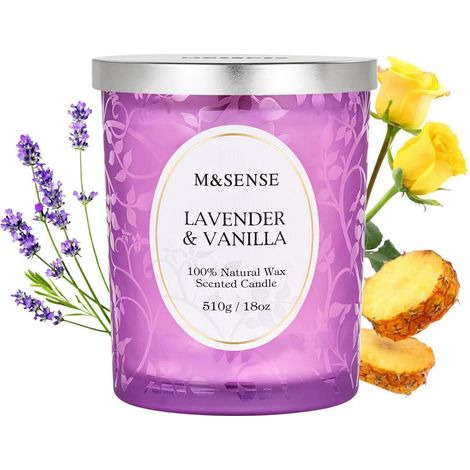 Duftkerze Lavendel Vanille 510g mit Holzdocht, 100h Brenndauer, Sojawachs