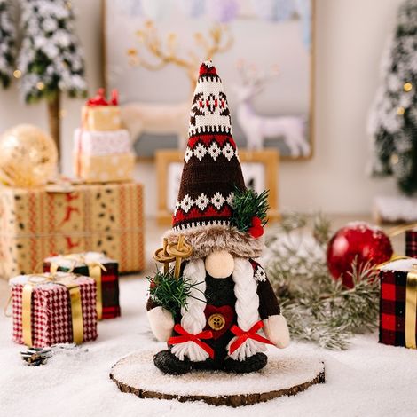 Weihnachtsstrickmuster: Gesichtslose Koboldpuppe, Tannenzweig- und Beerendekoration, Puppe für Fenster, Schreibtisch, Geschenk, Plüschornament