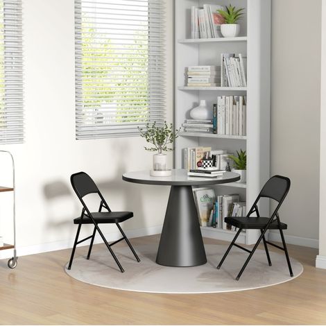 MEUBLIV Lot de 2 chaises pliantes noires en simili cuir avec pieds métal, sans montage (1/5)