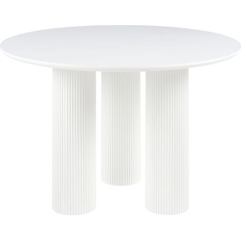 Tavolo da pranzo rotondo con gambe a colonna scanalate e a costine design minimalista MDF 120 cm bianco Tulemalu (1/5)
