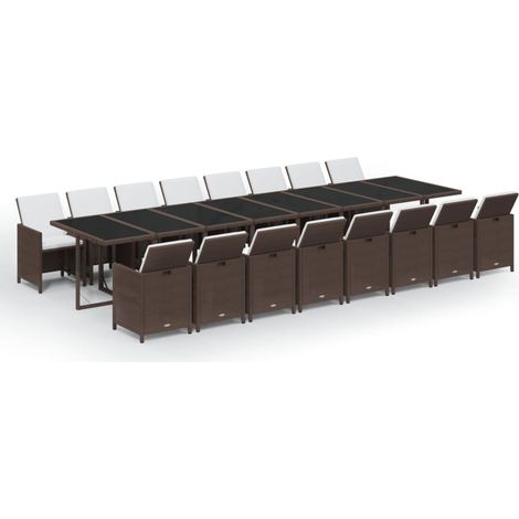 Maison Exclusive - Ensemble à manger de jardin et coussins 17 pcs marron rotin (1/5)
