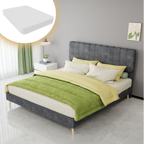 Letto imbottito 160x200 cm, design moderno, testiera alta, con materasso incluso, tessuto e metallo grigio (1/5)