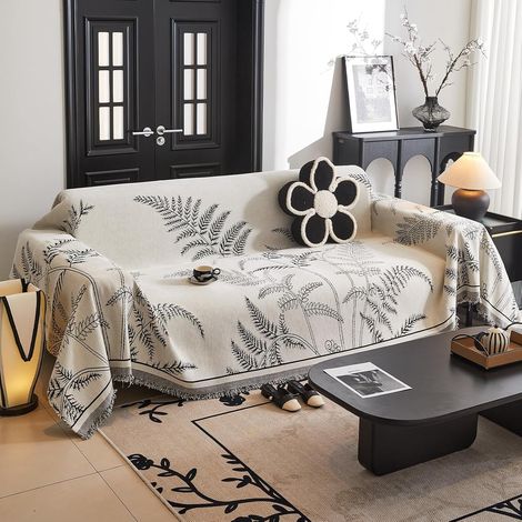 Jeté de canapé en chenille, utilisable en toutes saisons, couvre-lit multifonction, jeté de canapé, housse de canapé 180 x 260 cm - Noir (1/5)