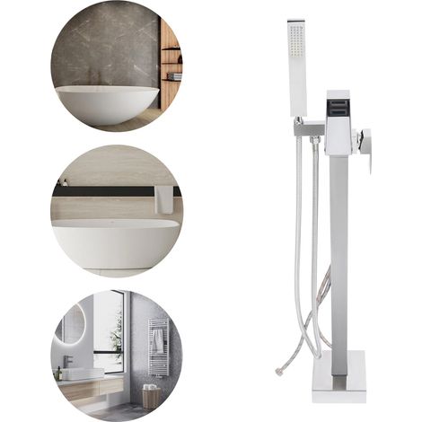 Silberner Badewannenhahn, für den freistehenden Armatur im Badezimmer, Armatur mit manueller Dusche, 360 ° drehendes Design für kaltes und warmes Wasser
