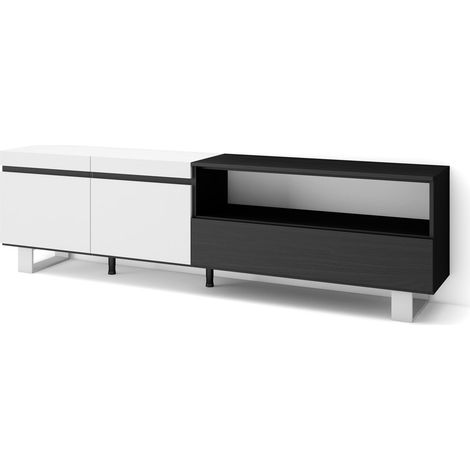 Skraut Home - Mueble TV, Televisión, Muebles de salón, almacenaje, 200x57x35cm, Para TV hasta 80", Diseño industrial, Estilo Moderno, Blanco y negro (1/5)