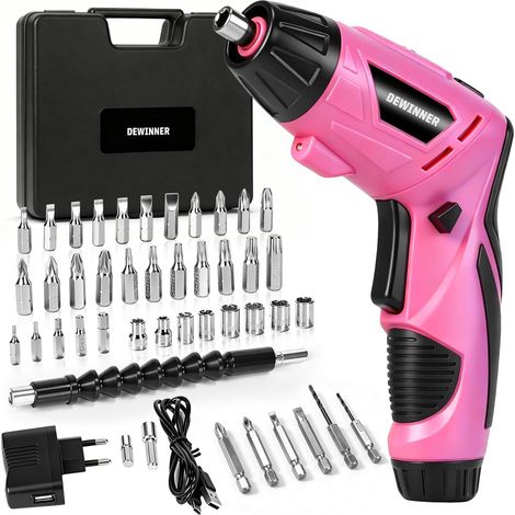 Perceuse Visseuse Sans Fil Rose 3N.m 1300mAh – Kit de Tournevis Électrique Rechargeable avec Lampe LED, Câble USB – Idéal pour Bricolage, Installation de Meubles et Réparation Maison (1/5)