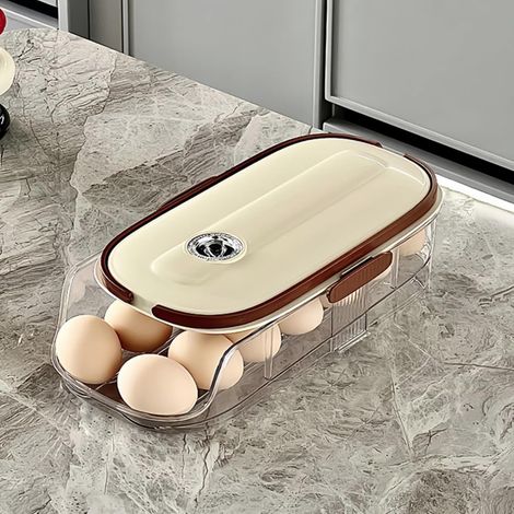 Soporte para huevos de refrigerador: dispensador automático de huevos con ruedas, estante para almacenar huevos (una sola capa).