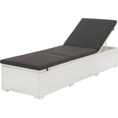 Sun Lounger with Black Cushion Poly Rattan White vidaXL