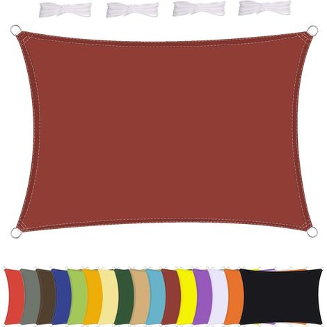 Voile d'ombrage rectangulaire imperméable, résistant aux intempéries, polyester de qualité supérieure, plusieurs longueurs et largeurs au choix avec cordes de fixation, rectangulaire 2,5 x 3,4 m (1/5)