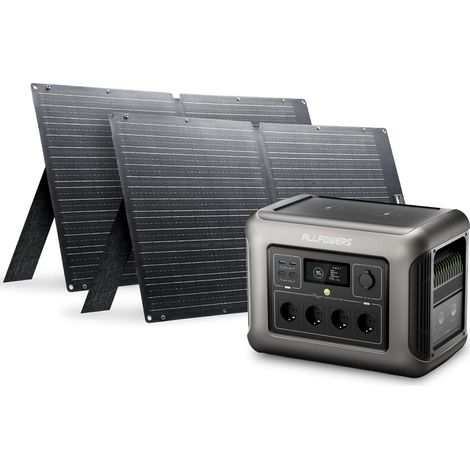 ALLPOWERS R1500 LITE Tragbare Powerstation mit 2 x 100W Solarpanel, 1056Wh LFP Batterie Backup mit 4x1600W AC Ausgäng, Schnellladung von 0-80% in 40 Mins Solar Generator, Notstromaggregat für Camping