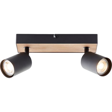 Spot de plafond brillant Jello Wood spot bar, orientable, 15x24x8 cm, GU10, 345lm, 3000K, métal/bois (1/5)