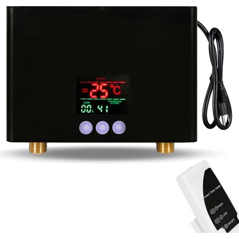 3000 W Mini Durchlauferhitzer Unter der Spüle 220 V Thermostatisches Waschheizsystem mit Fernbedienung Digitalanzeige für Zuhause, Küche, Badezimmer (Schwarz) (1/5)