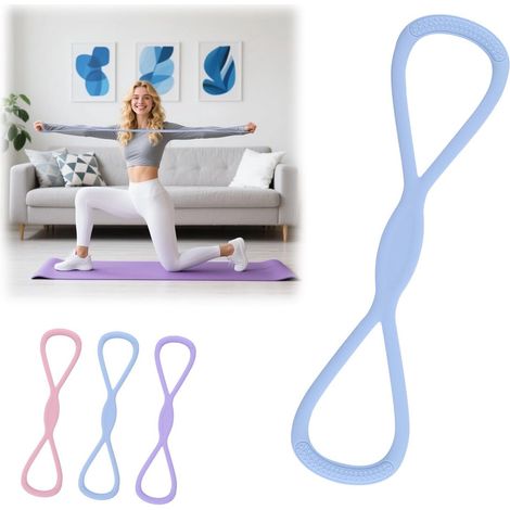 Fascia elastica di resistenza a forma di otto color blu zaffiro con maniglie, per esercizi di stretching per braccia, schiena, spalle, petto, yoga e corpo intero.