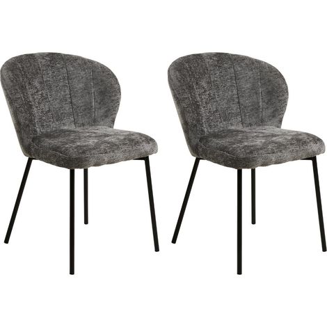 Lot de 2 chaises assise et dossier rembourrés tissu doux gris pieds métal - ROSANE (1/5)