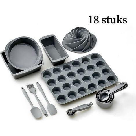 Set da forno in silicone da 18 pezzi: stampi per torte, spatola, pennello, misurino e cucchiaio dosatore, stampo per plumcake (resistente al calore fino a 230 °C) – tutto in uno per gli appassionati d (1/5)