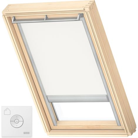 VELUX Store Occultant à Énergie Solaire (DSL), version précédente, cadre argenté, MK06 Blanc
