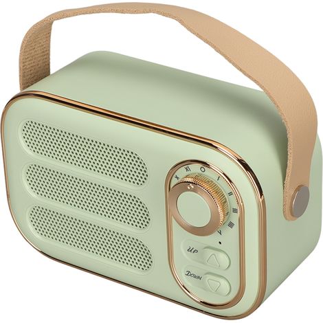 Enceinte Bluetooth stéréo HiFi, rechargeable par USB, style rétro, portable et sans fil, idéale pour la maison et les voyages (verte). (1/4)