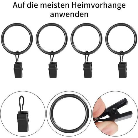50 Pièces Anneaux de Rideau avec Clips, Anneaux à Pince de Rideau en Metal, pour Tringle à Rideaux de Douche, Rideau de Fenêtre, avec Crochet - Noir (1/3)