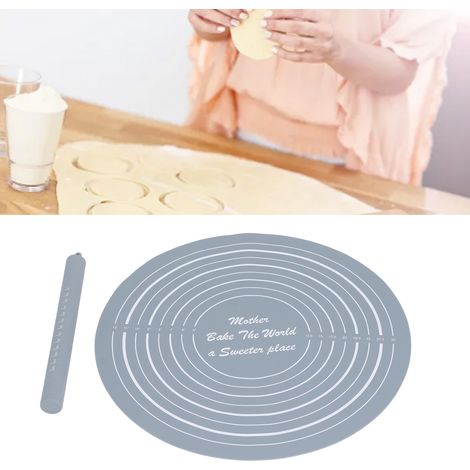 Rouleau à pâtisserie + tapis de farine - Ensemble de 2 pièces avec graduations, rouleau à pâtisserie antiadhésif en silicone entièrement fermé, outil pour la pâte à raviolis, gris. (1/5)