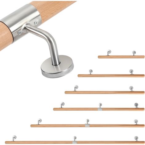 Wolketon Buchenholz Handlauf 150 cm, 2-teilig, Treppenhandlauf aus Massivholz mit Edelstahl-Wandhalter, Ø 4,2 cm, lackiert, für Treppe Flur Bad Gartenstufen (1/5)