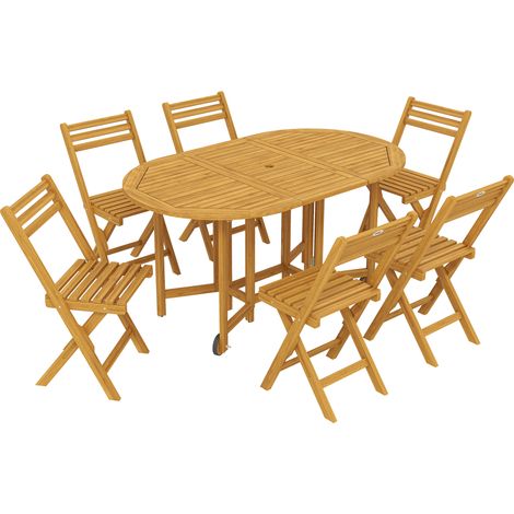 GagaEnsemble salon de jardin 7 pieces bois FSC extensible avec 6 chaises pliantes (1/5)