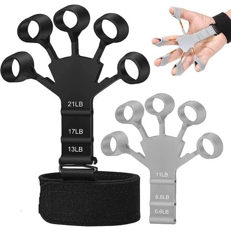 Renforceur de préhension pour les doigts, lot de 2, 6 niveaux de résistance, extenseur de poignée de guitare, poignée en silicone durable pour l'entraînement des avant-bras (1/5)