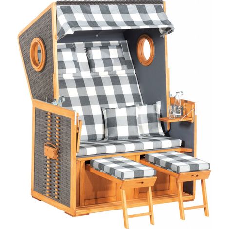 Strandkorb 110 Z Bullauge PE-KS vint.br.Pinie teakfb.geb