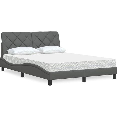 Bett mit Matratze Dunkelgrau 140x190 cm Stoff