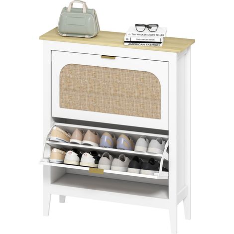Ranger pour 14 paires de chaussures Estrecho 2 portes ratan étagères ajustables 80x24x95,5 cm Blanc
