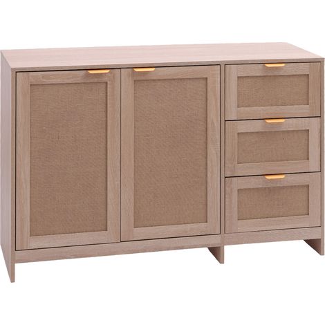 Schrank 2 Türen 3 Schubladen Mobili Rebecca Roven 80x118,5x34,5 cm MDF Helles Holz (1/5)