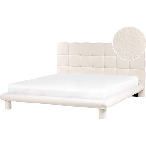 Cama con somier cabecero tapizado de bouclé blanco crema 180 x 200 Cressat