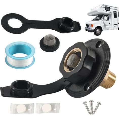 Entrada de agua para vehículos recreativos, conexión hembra de 3/4" a macho NPT de 1/2", accesorio de latón para vehículos recreativos con válvula de retención, sin plomo para caravanas. (1/5)