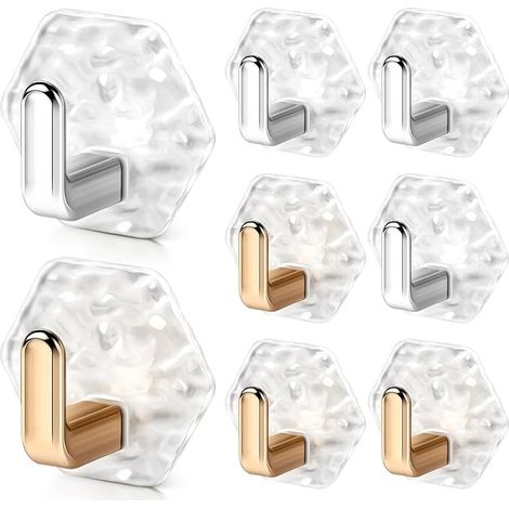 Set of 8 Towel Racks No Drilling, Waterproof Bathroom Towel Hooks, Kitchen Towel Hooks, Waterproof Adhesive Hooks, Wall Hooks, Wall Mounted Adhesive Hooks (1/5)