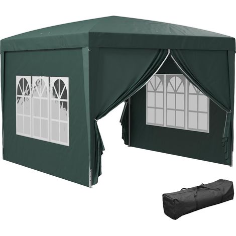 Tonnelle Barnum Tente de réception Pliante 3 x 3 x 2,58 m avec fenêtres + Sac de Transport vert (1/5)