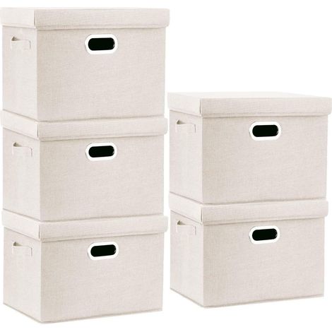Aufbewahrungsbox Deckel Stoff faltbar waschbar 5-Stück Beige (1/5)