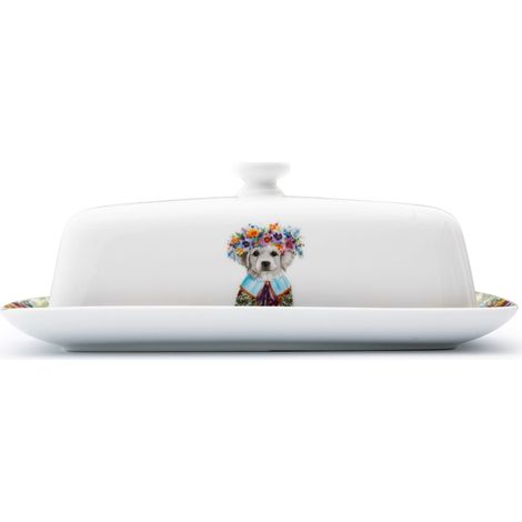 Mikasa Tipperleyhill Portaburro decorativo de in ceramica con coperchio, illustrato con un eccentrico cucciolo per conservare il burro, conservare e valorizzare de il cibo, 21 x 11 x 7 cm