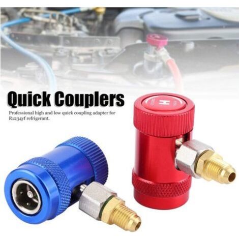 Raccord Rapide R1234yf - Laiton - 90° - Haute Et Basse Pression - Bleu Rouge - Pour Climatisation Automobile - Lot De 2 (1/4)