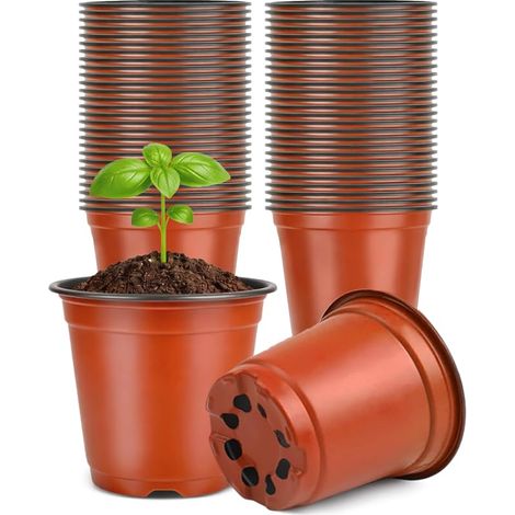 KINGLAKE 100 Pièces 10CM Pots de Fleurs,Pot pour Semis Exterieur,Pot Plastique Plante,Pot de Repiquage,Godets Semis pour Interieur-Rouge-Marron (1/5)