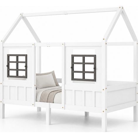Letto a casetta per bambini 200x90 cm bianco in pino e MDF, 2 cassetti, senza materasso - CHICFURN (1/5)
