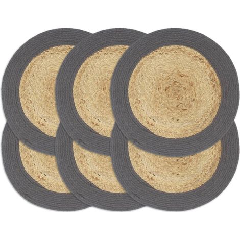 Sets de table, 6 pièces, naturel et anthracite, 38 cm, jute et coton (1/4)