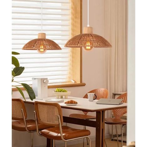 2pcs Suspension Luminaire Industriel, Lustre Vintage en Corde de papier Abat-jour Design Demi - cercle Plafonnier Retro, (1/5)
