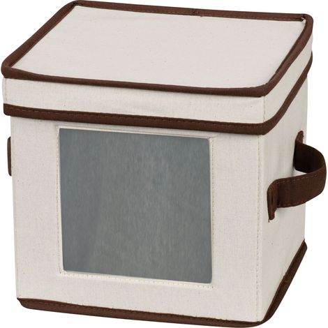 Coffre de Rangement, Naturel Toile avec Bordure Marron (1/5)