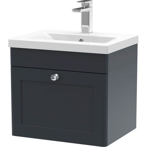 Swynnerton Traditional 1 Drawer Wall Hung Vanity Unit with Mid-Edge Basin, Dark Grey, 500mm (1/4)