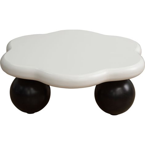 CAIziTable basse en forme de nuage contraste noir et blanc de 80 cm, table basse moderne minimaliste en forme de pétale avec pieds sphériques, table de salon adaptée aux enfants et aux animaux pour pe (1/5)