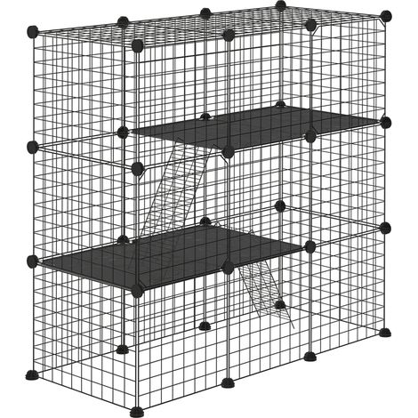 Beyamis Kleintierkäfig mit 31 Paneelen, Haustierpark für Katzen, Kaninchen, Chinchillas, 105 x 45 x 105 cm, Schwarz