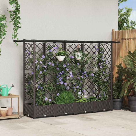 Teenpull – Hochbeet mit Rankgitter und Dach Braun 202,5 x 40 x 121 cm PP (1/5)