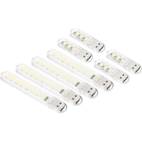 8 Stück USB LED Nachtlichtstäbe Tragbare Mini Lampen zum Einstecken für Zuhause, Camping und Lesen Weiß (1/5)