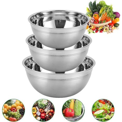 bol En Inox Ensemble De Bols 3 La Salade Avec Couvercle , Empilable Pour Un Stockage Minimal (1/5)